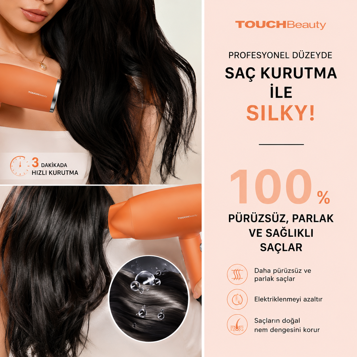 İyonik Saç Kurutma Makinesi 110000 RPM Hızlı Kurutma 4 Isı 2 Hız Ayarlı Profesyonel