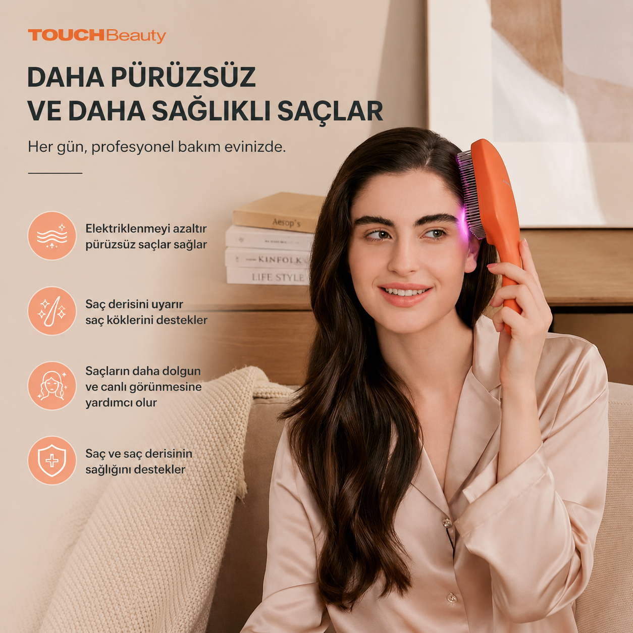 Lazer Işıklı Saç Bakım Tarağı Saç Dökülme Karşıtı & Saç Derisi Masaj Aleti