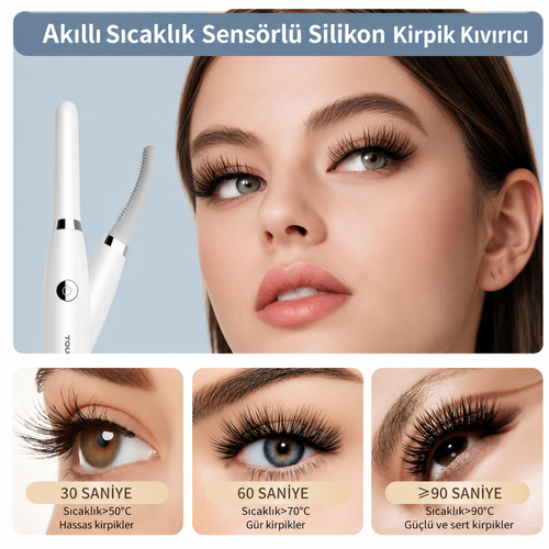 Akıllı Isı Sensörlü Silikon Kirpik Kıvırıcı  Elektrikli, Güvenli Isı Kontrolü, Doğal & Kalıcı Kıvrım Etkisi