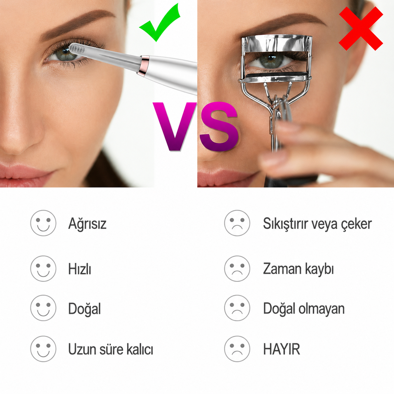 Akıllı Isı Sensörlü Silikon Kirpik Kıvırıcı  Elektrikli, Güvenli Isı Kontrolü, Doğal & Kalıcı Kıvrım Etkisi