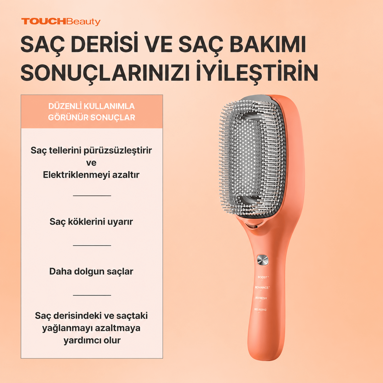 Lazer Işıklı Saç Bakım Tarağı Saç Dökülme Karşıtı & Saç Derisi Masaj Aleti - TouchBeauty
